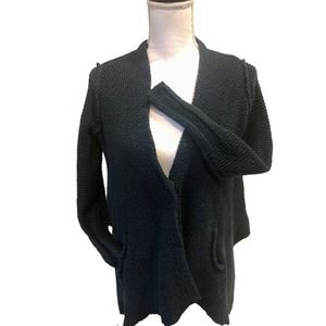 Free People Women Size XS Hi-Low Cardigan Sweater Oversized Teal Open Weave Snap